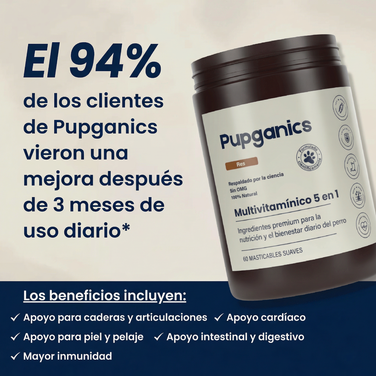 Multivitamínico diario masticable suave Pupganics